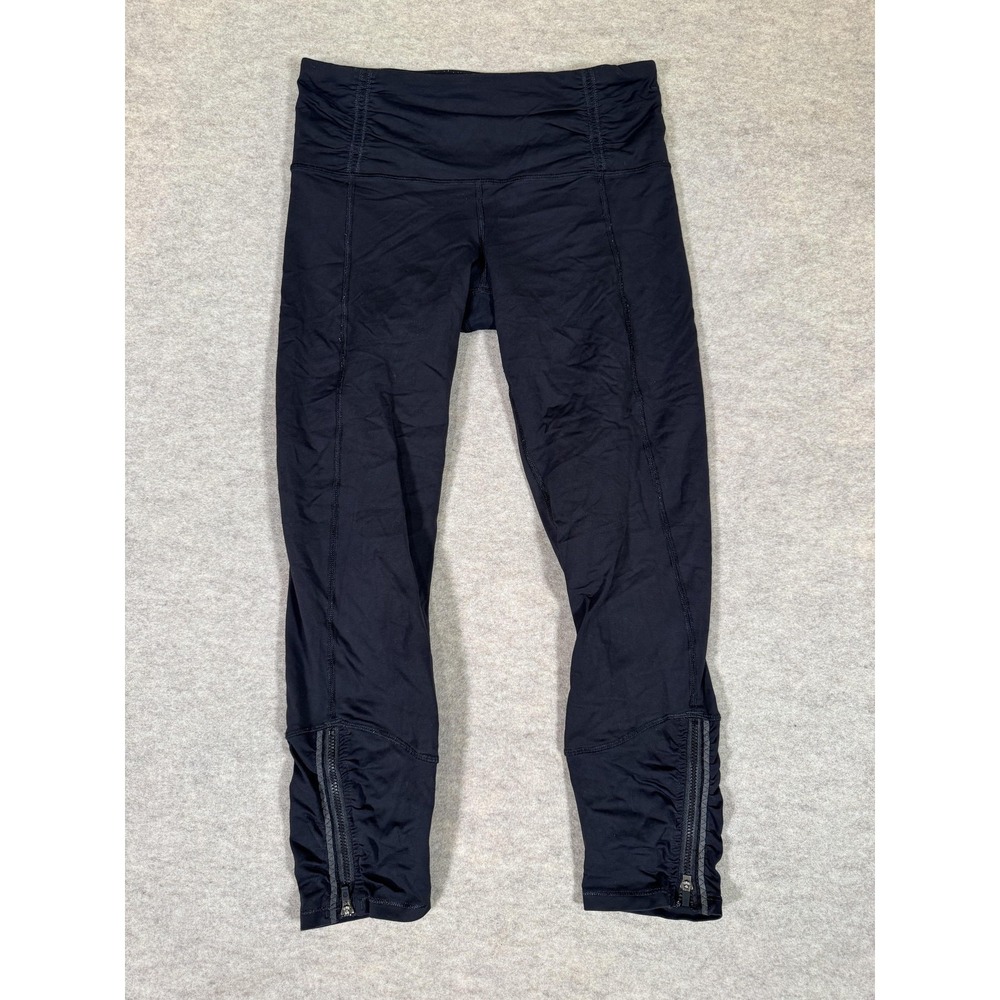 Lululemon‎ Leggings Womens 6 Black Capri Ruched Zip Pocket Yoga Athletic Gym